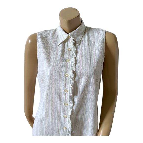 LANDS END Womens Size 12 Striped Sleeveless Ruffled Collared Button Front Shirt - Picture 5 of 8
